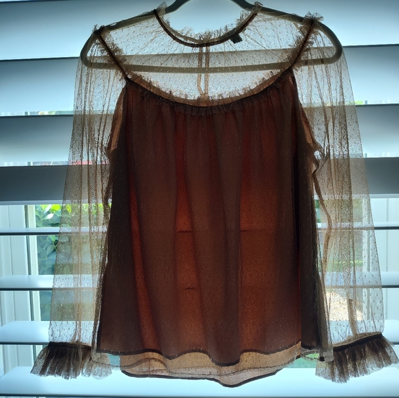 J. Crew Feminine Tan Poke A Dot Shear Tull S Long Sleeve Top - Picture 7 of 17